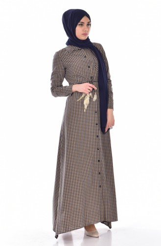 Quadratisches Kleid mit  Gürtel  8103-03 Tabak 8103-03