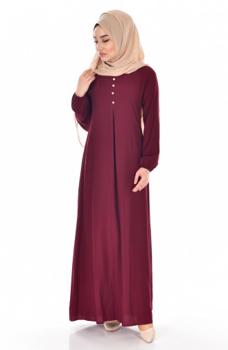 Viscose Button Detailed Dress 9012-03 Cherry 9012-03