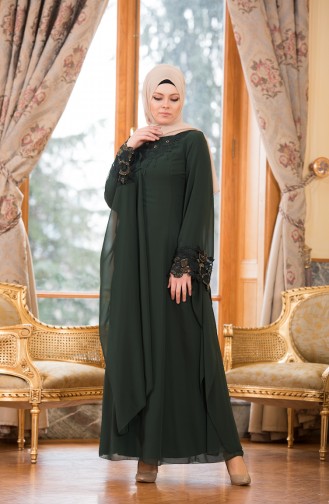 Green Hijab Evening Dress 52669-03