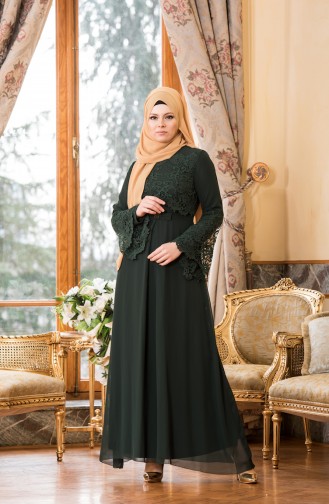 Robe de Soirée Détail Dentelle 52670-02 Vert 52670-02