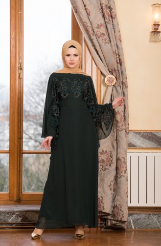 Green Hijab Evening Dress 52668-03