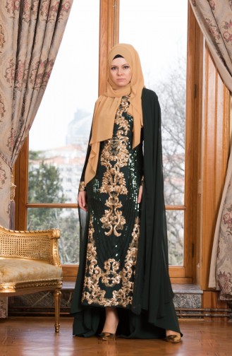 Green Hijab Evening Dress 52671-02