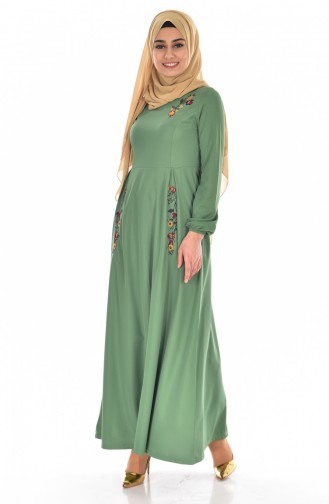 Nakışlı Elbise 3703-04 Yeşil