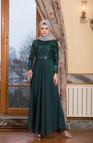 Emerald Green Hijab Evening Dress 7944-04