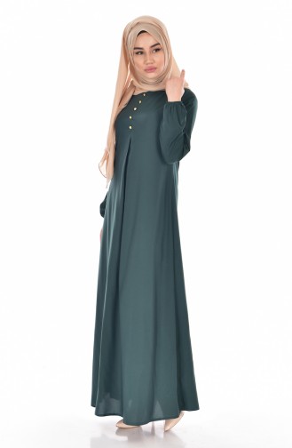 Viscose Button Detailed Dress 9012-05 Emerald Green 9012-05