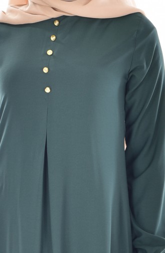 Viscose Button Detailed Dress 9012-05 Emerald Green 9012-05