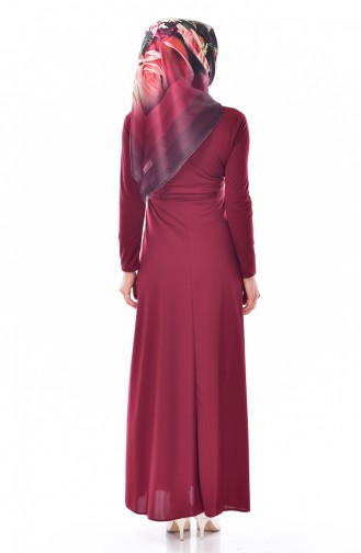 Beli Bağcıklı Elbise 1082-06 Bordo