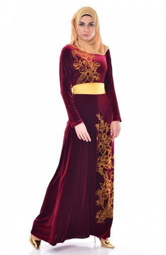 Claret Red Hijab Dress 9344-01