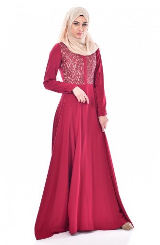 Claret Red Hijab Dress 300046-01
