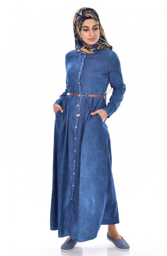 Jeans Kleid mit Druckknopf  21042-02 Dunkelblau 21042-02