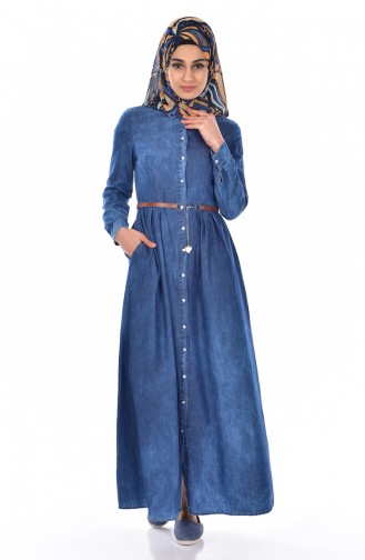 Jeans Kleid mit Druckknopf  21042-02 Dunkelblau 21042-02