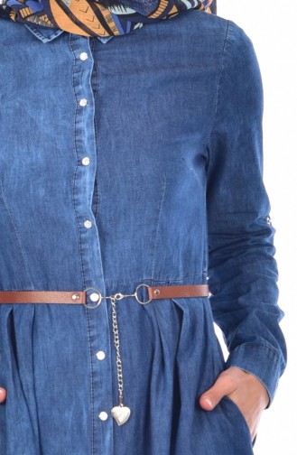 فستان جينز بأزرار وتصميم حزام للخصر  21042-02