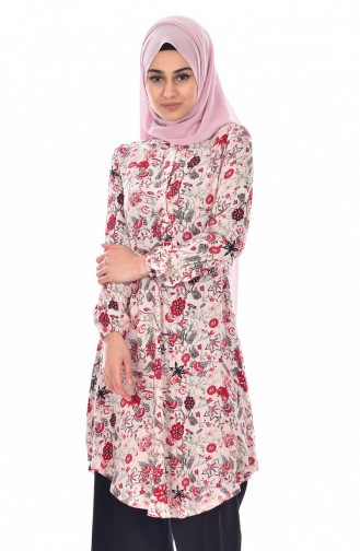 Hakim Yaka Desenli Tunik 3257E-01 Pudra