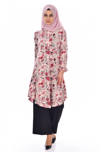 Hakim Yaka Desenli Tunik 3257E-01 Pudra