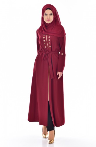 Sude Eylet Detailed Abaya 2123-03 Claret Red 2123-03