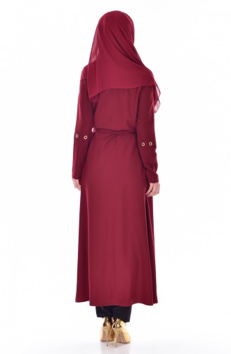 Sude Eylet Detailed Abaya 2123-03 Claret Red 2123-03