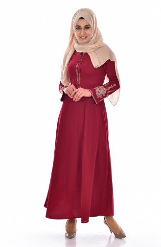 Besticktes Kleid 0507-04 Weinrot 0507-04