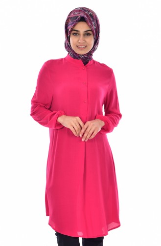 Hakim Yaka Düğmeli Tunik 3257-08 Fuşya