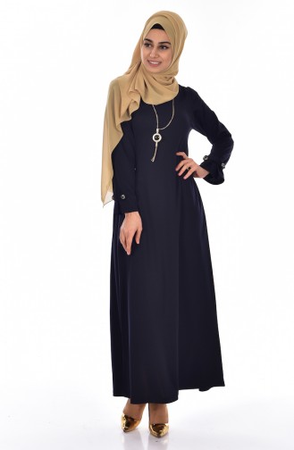 Kolyeli Elbise 5504-01 Koyu Lacivert