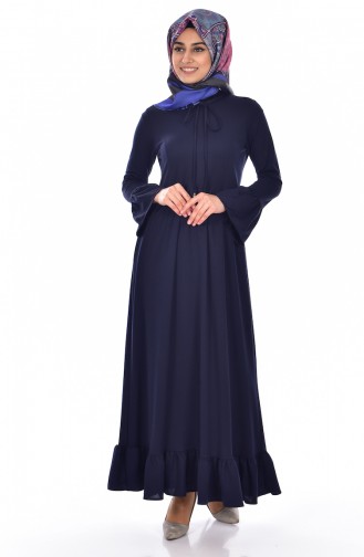 Navy Blue Hijab Dress 1656-02