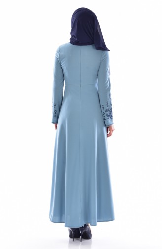 İşlemeli Elbise 0507-01 Mavi