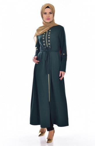 Abaya Détaillé 2123-05 Vert emeraude 2123-05