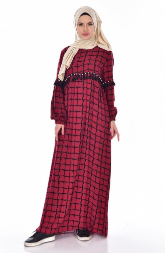 Claret Red Hijab Dress 0056-04