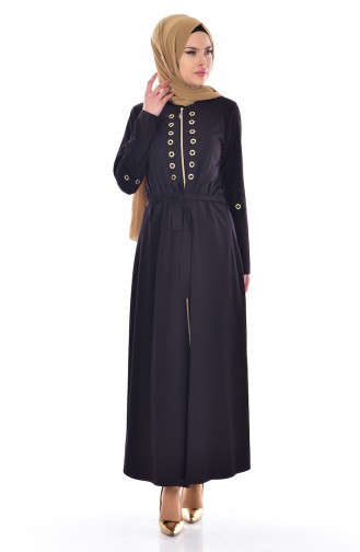 Rings Detailed Abaya 2123-01 Black 2123-01