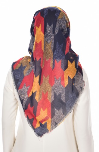 Patterned Pull Cotton Scarf 50355-22 Burgundy Navy Blue 22