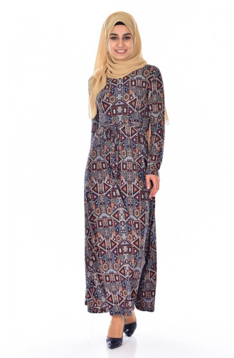 Navy Blue Hijab Dress 3714-02