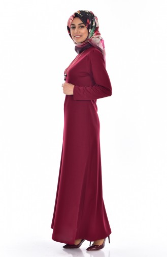 Claret Red Hijab Dress 8104-06