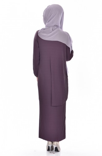 Ensemble Deux Pieces Jupe Tunique Plissée 6253-14 Couleur Aubergine 6253-14
