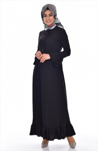 Fırfırlı Elbise 1656-01 Siyah