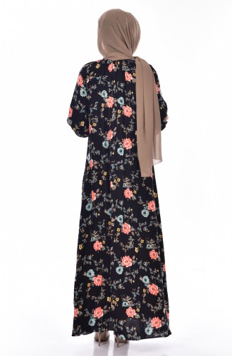 Çiçek Desenli Elbise 0106-01 Siyah
