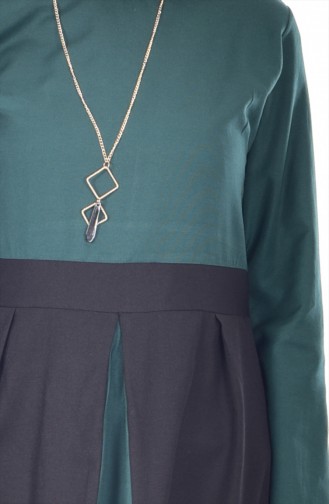 Patchwork Kleid mit Halskette  2265-03 Smaragdgrün 2265-03