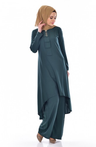 Tunik Pantolon İkili Takım 9005-04 Zümrüt Yeşili 9005-04