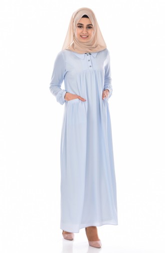 فستان بتصميم ياقة قميص 4009-07لون أزرق فاتح 4009-07