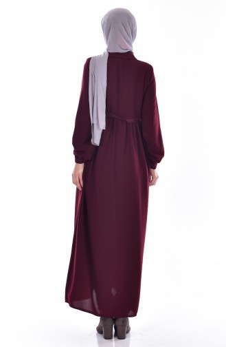 Besticktes Abaya mit Reisverschluss  0005-02 Weinrot 0005-02