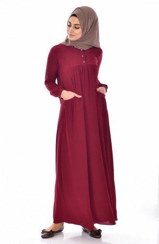 فستان بتصميم ياقة قميص 4009-01 لون خمري 4009-01
