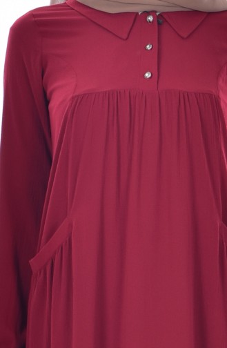 فستان بتصميم ياقة قميص 4009-01 لون خمري 4009-01