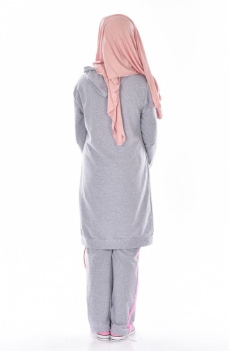 Hooded Sportswear Suit 18039-06 Gray Pink 18039-06