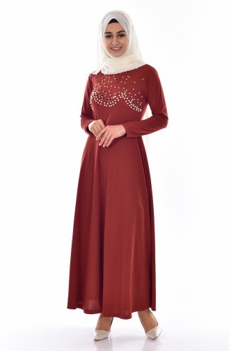 Brick Red Hijab Dress 7662-10