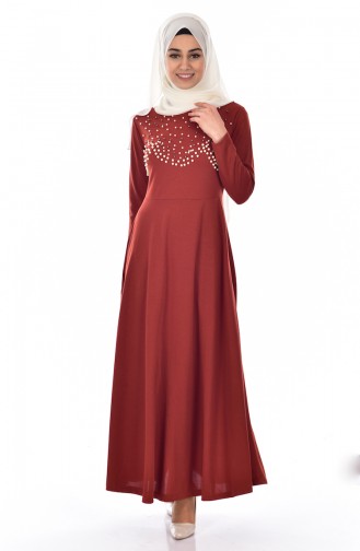Brick Red Hijab Dress 7662-10