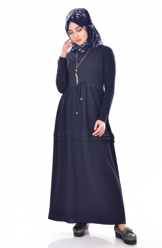 Navy Blue Hijab Dress 1081-02