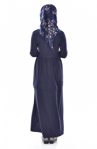 Navy Blue Hijab Dress 1081-02