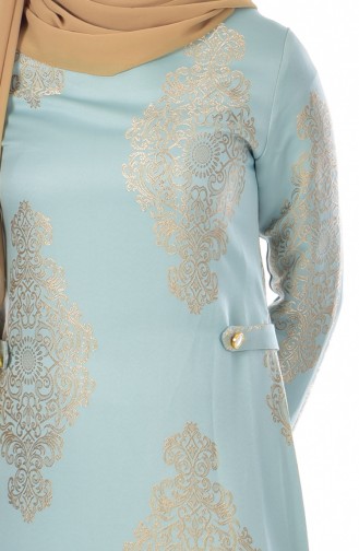 Varak Desenli Elbise 5505-01 Mint Yeşili