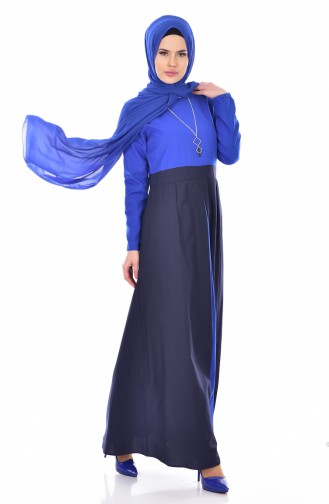 Robe Garnie avec Collier 2265-06 Bleu Roi 2265-06