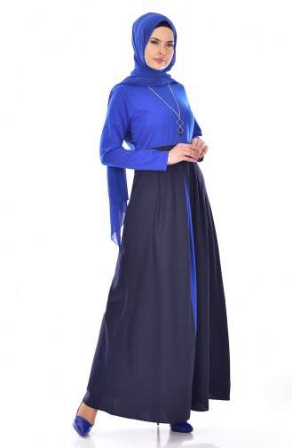 Robe Garnie avec Collier 2265-06 Bleu Roi 2265-06