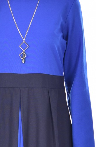 Robe Garnie avec Collier 2265-06 Bleu Roi 2265-06