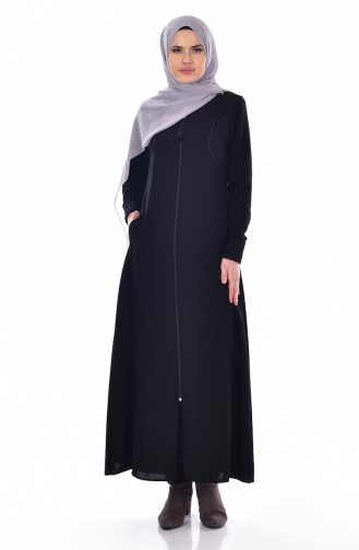 Abaya a Dentelle et Fermeture 0524-01 Noir 0524-01